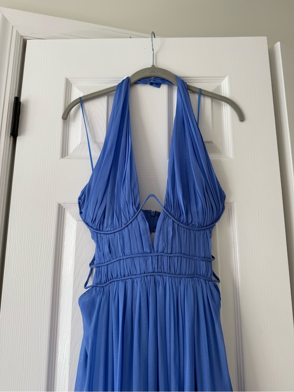 Cult Gaia Aashvi Plunging Halter Neck Silk Gown Capri Blue NEW with tags - Picture 5 of 8